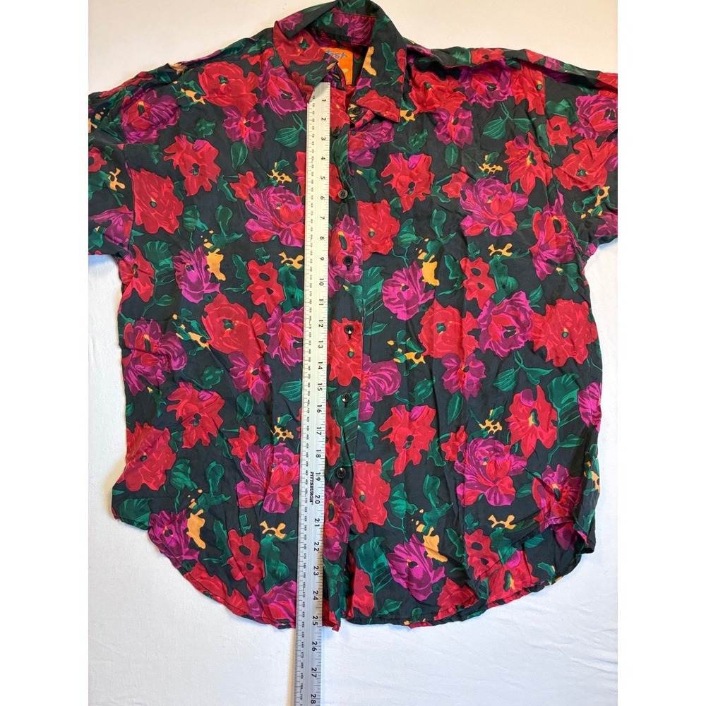 VTG Protest Women's 100% Silk Floral Short Sleeve Button Up Blouse Medium M - Picture 3 of 5